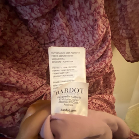 Bardot Charlotte puff sleeve pink ruched mini dress. - Picture 6 of 9